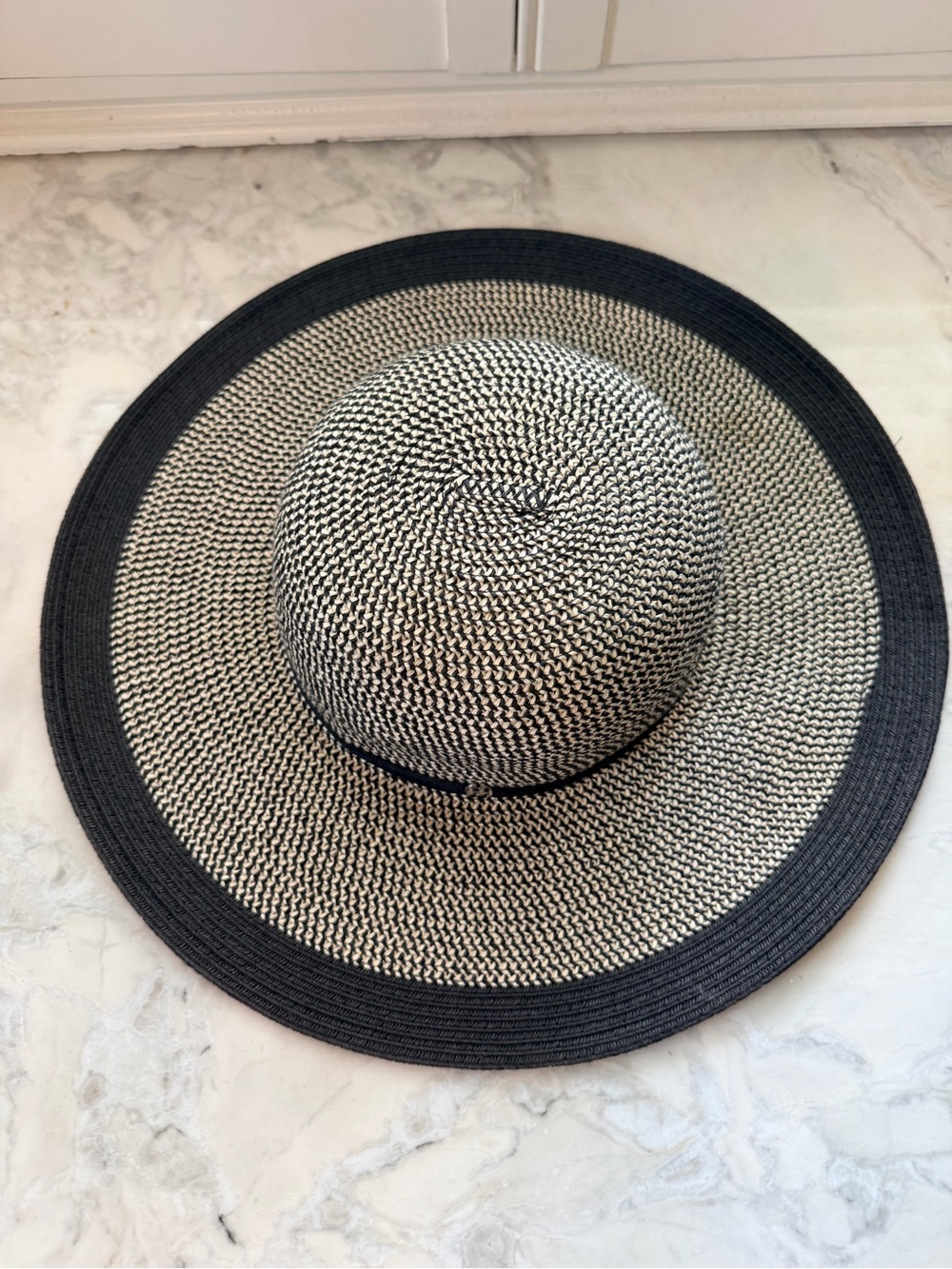 Wide Brim Straw Sun Hat in Black and Natural